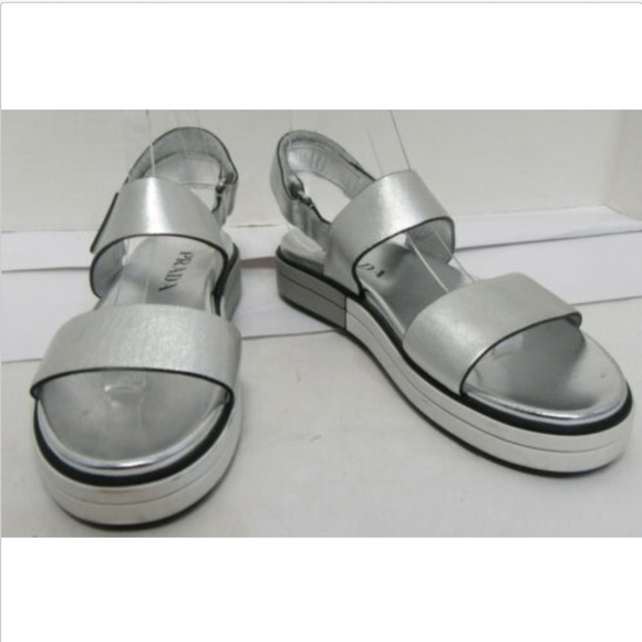 PRADA metallic silver strappy sandals sz 36.5 - Picture 1 of 8